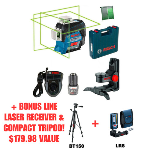Bosch BOS-GLL3-330CG  360 Degree Connected Green-Beam Three-Plane Leveling Kit (Charger + Battery + Case)